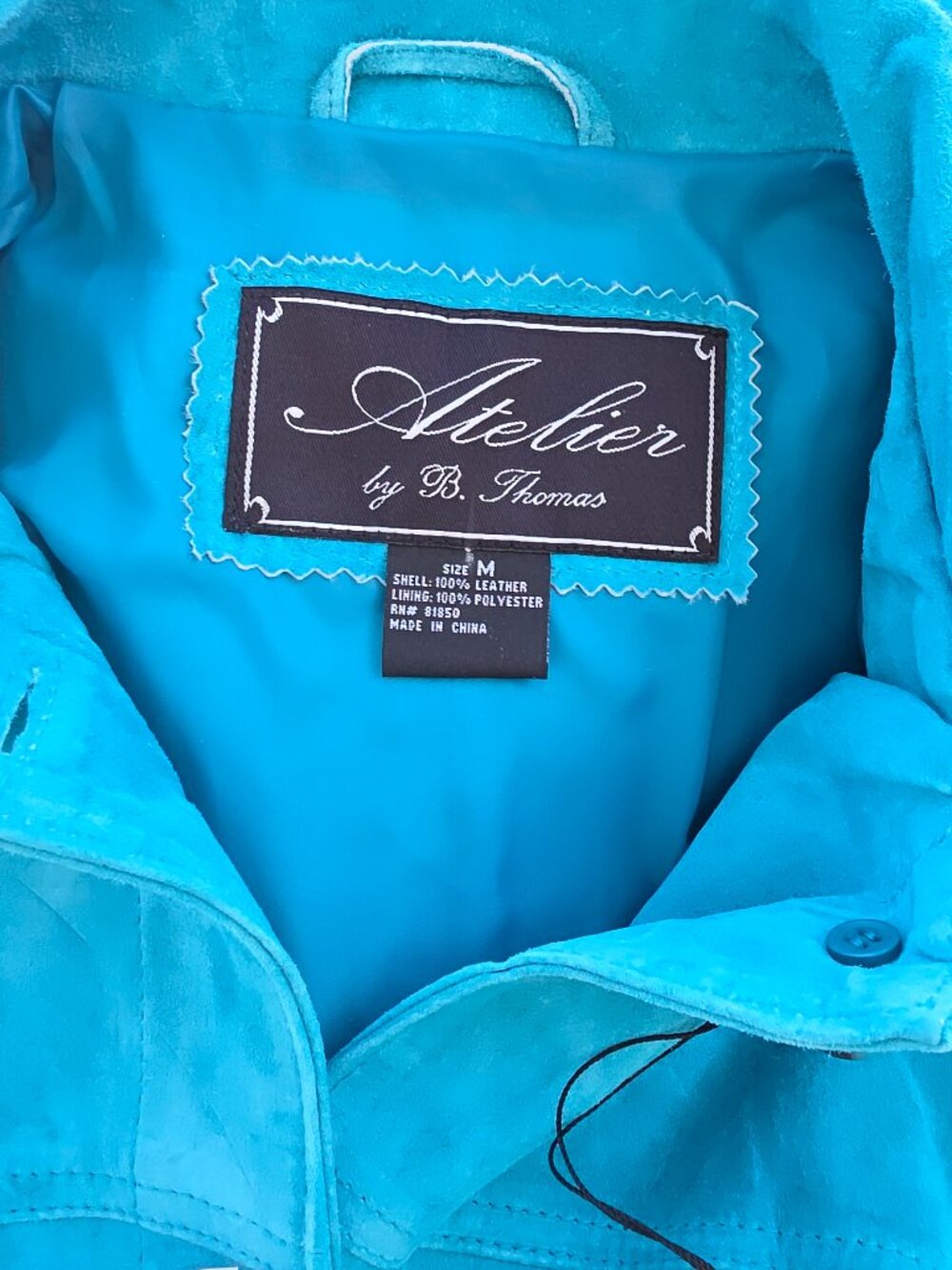 Vintage 90s/ Y2K NWT Atelier by B thomas washable suede leather jacket aqua blue - Picture 10 of 13